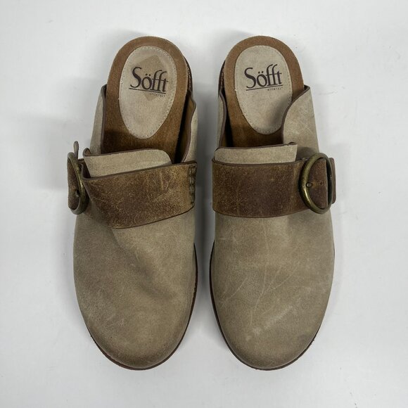 Sofft Billie Oiled Mules Suede Leather Cashmere Tan Slip on Shoes Sz. 9 - Picture 4 of 9